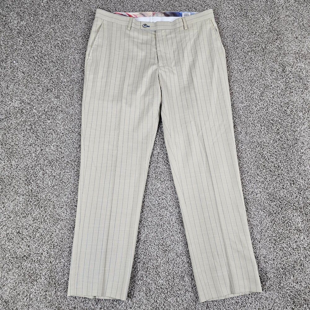 Paisley & Gray Pants Mens 34x27 Ivory Striped Slim Taper Dress Trouser Slacks